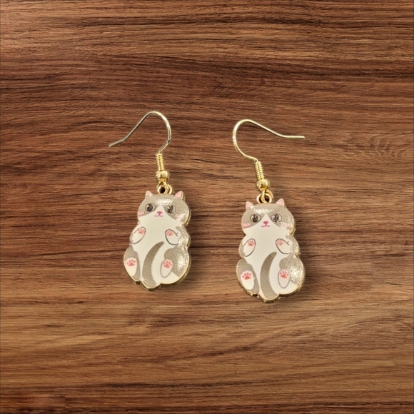 Whimsical Cat Earrings with Gold Ear Wires - Picture 1 of 3